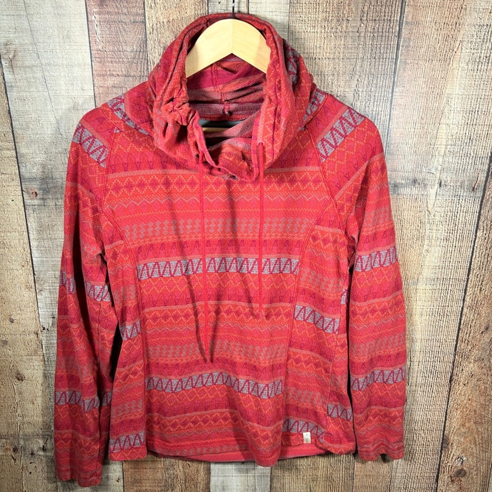 Old Ranch Denali Women's Medium Red Southwestern Cowl Neck Sweatshirt Cotton